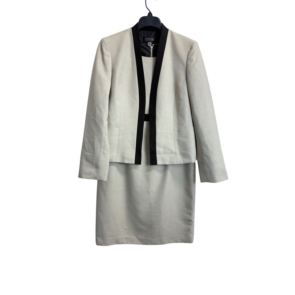 Black Label by Evan-Picone Womens 10 Beige Black 2 Piece Dress Suit Set Pockets